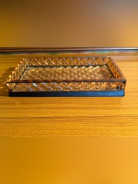 Vintage Barrington Quilted Amber Lucite Vanity Tray MCM 9.5x5.5 Diamond Bottom